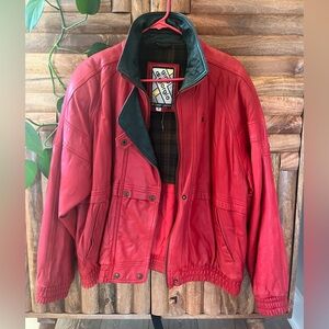Gino Di Giorgio Red Leather Bomber Jacket